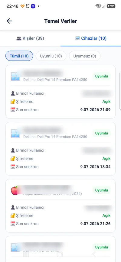 Cihaz Envanteri ekranı