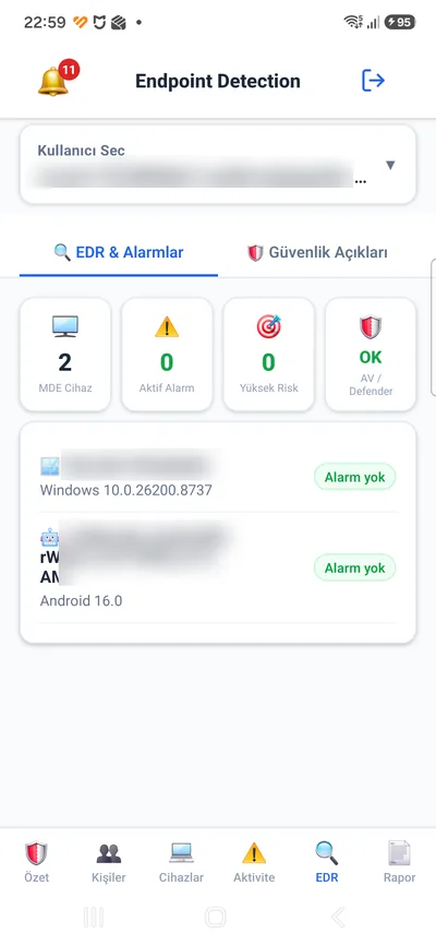 Endpoint Detection (EDR) ekranı